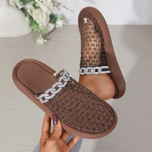 Damen Plateau-Pantoletten mit Netzdesign und Glitzerakzenten EB