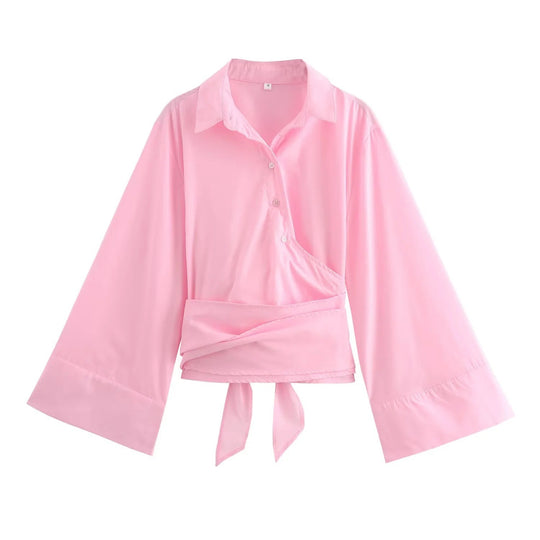 Damen Elegante Bluse mit weitem Ärmel und taillierter Schluppe EB