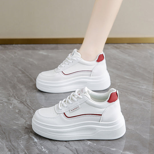 Damen modische Plateau Sneakers mit glattem Obermaterial und elastischen Schnürsenkeln EB