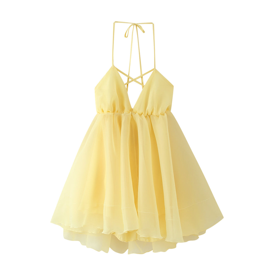 Damen Sommerliches Chiffonkleid mit verstellbaren Trägern und voluminösem Rock EB