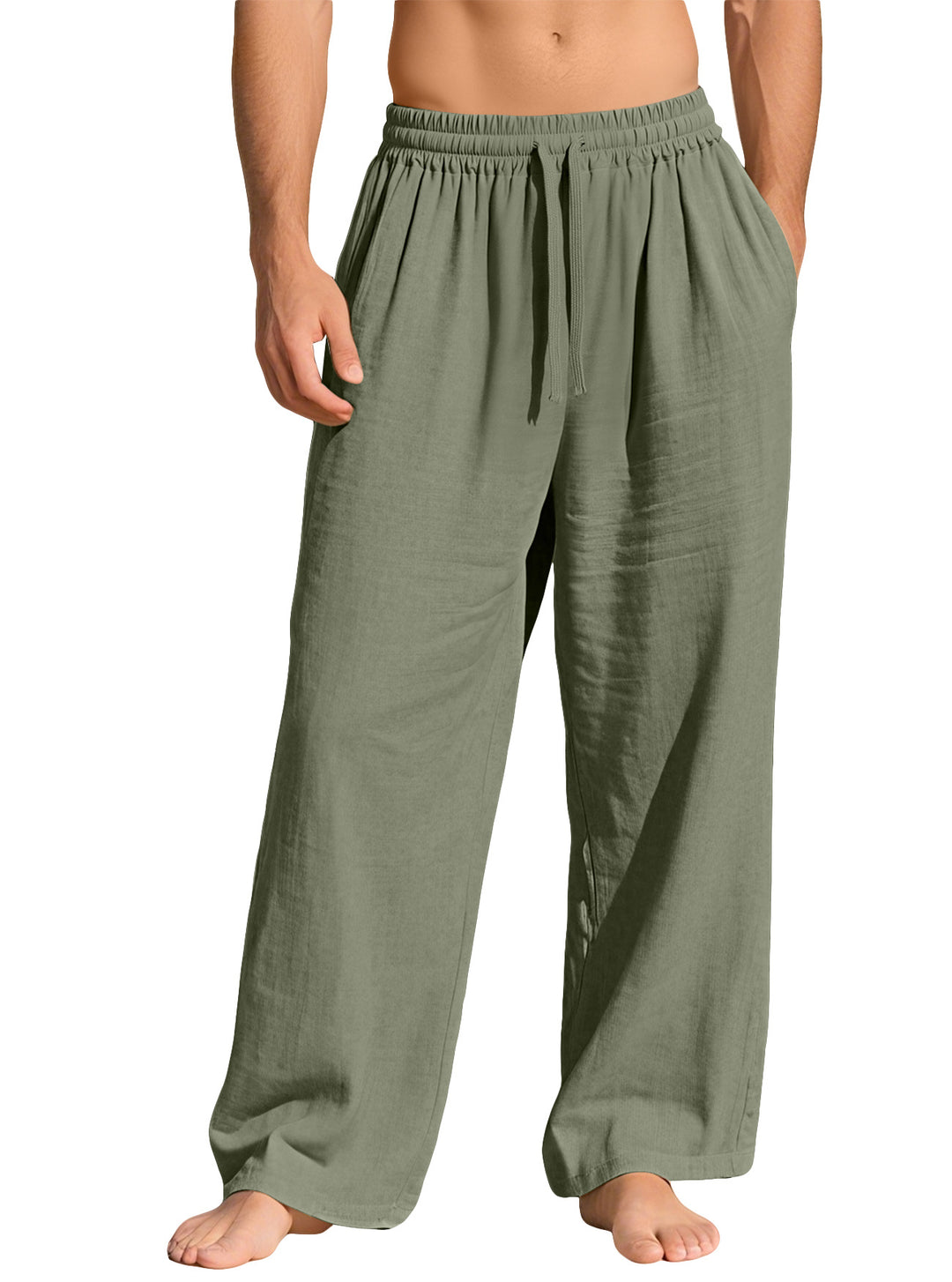 Herren nan leichte Leinen-Loungehose mit elastischem Bund und Seitentaschen EB
