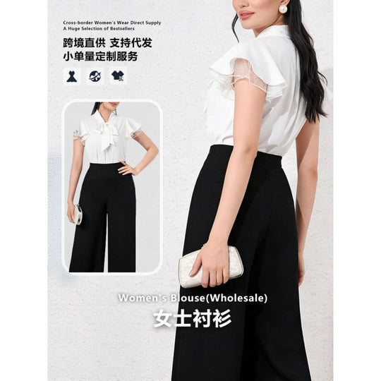 Damen Bluse mit Rüschenärmeln und feminine Schleife EB