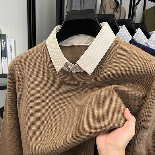 Damen Strickpullover mit integriertem Hemdkragen EB