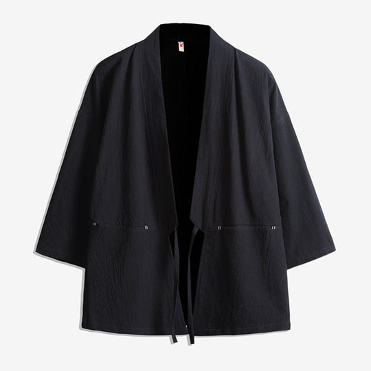 Unisex nan lässige Kimono-Jacke aus leichtem Baumwollmix mit weiter Passform und Bindegürtel EB