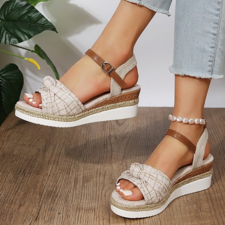 Damen Wedge-Sandaletten mit dekorativer Schleife EB