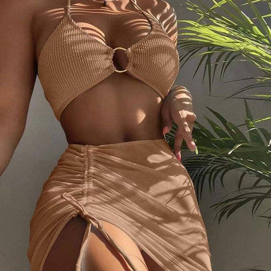 Damen Bikiniset mit raffiniertem Ring und asymmetrischem Rock EB