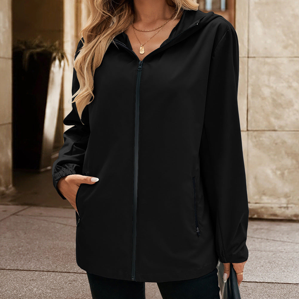 Damen leichte Übergangsjacke mit Kapuze und praktischen Taschen EB
