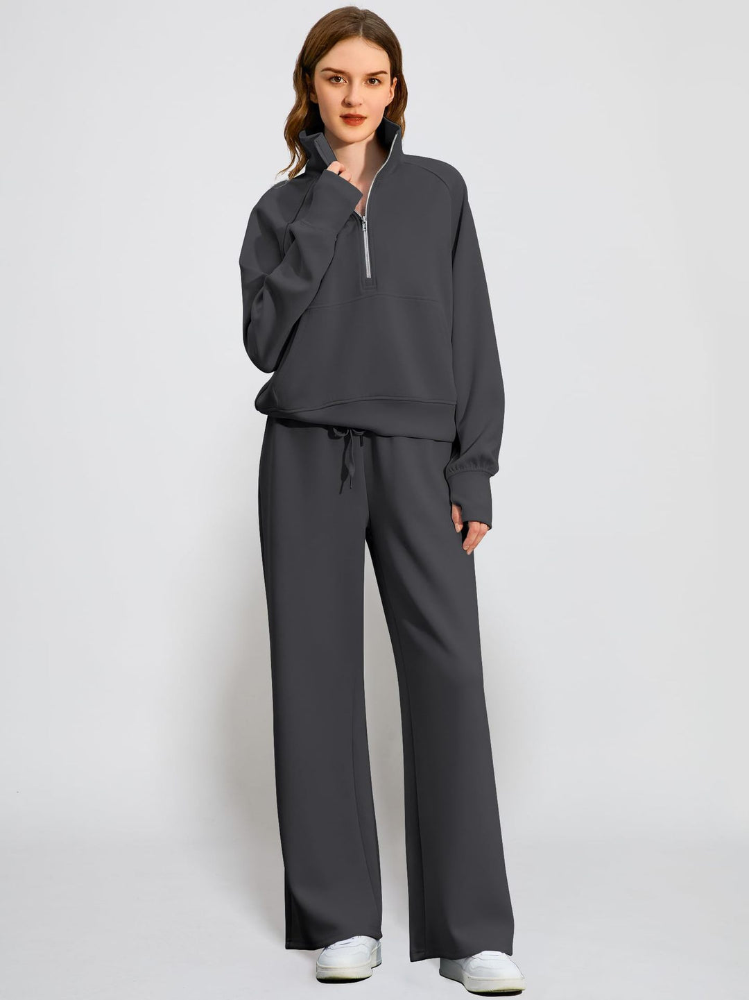 Damen Sportives Set mit Stehkragen und weitem Beinschnitt EB