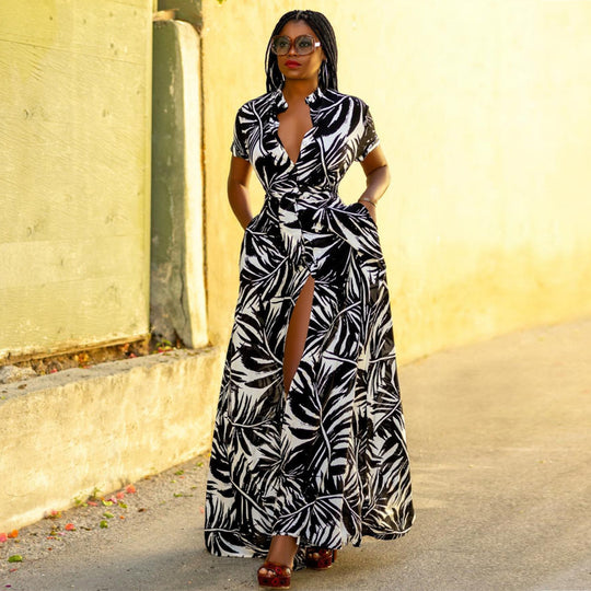 Damen Maxikleid mit floralem Muster und schickem Hemdkragen EB
