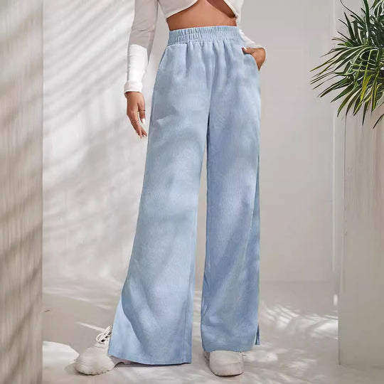 Damen weite Cordhose mit seitlichen Schlitzen und elastischem Bund EB