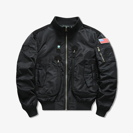 Men's  tactical flight bomber jacket with multiple angled zip and flap pockets EB