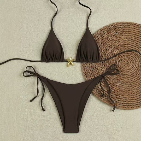 Damen Bikini-Set mit verstellbarem Triangel-Oberteil und hoher Taillenhose EB