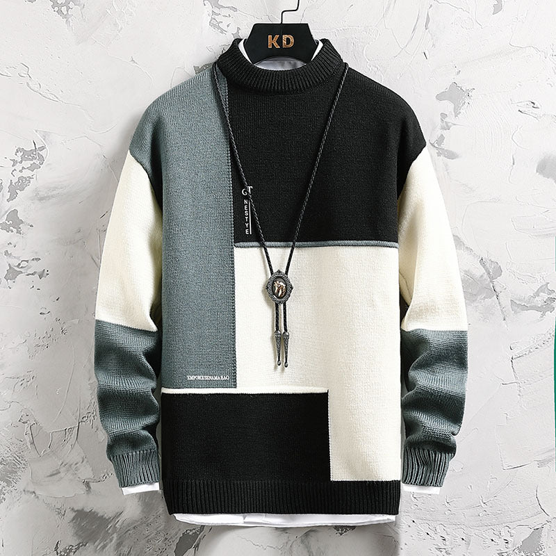 Herren hochwertiger Rollkragenpullover mit modernem geometrischem Design EB