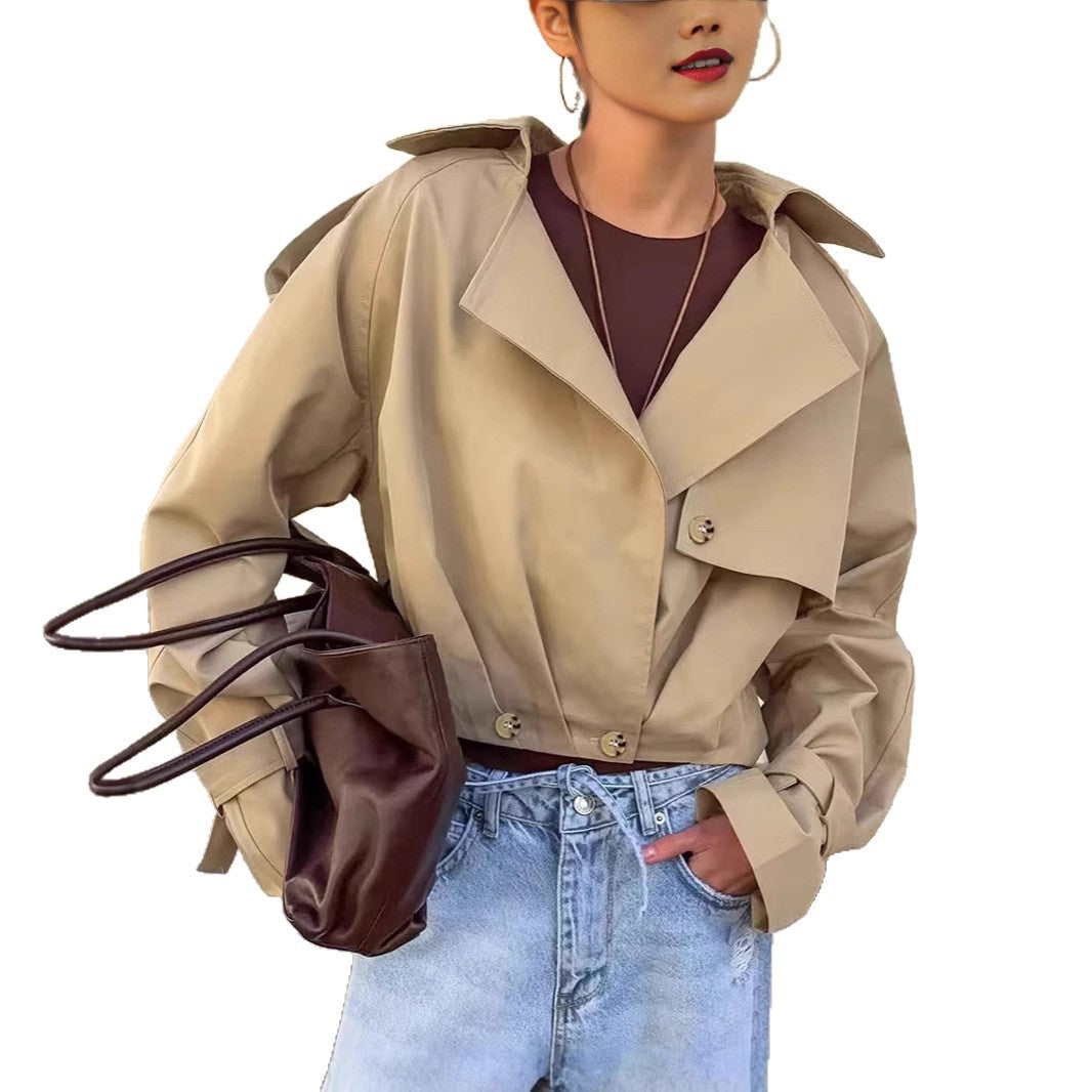 Damen Trendige Cropped Trenchjacke mit innovativen Ärmeln EB