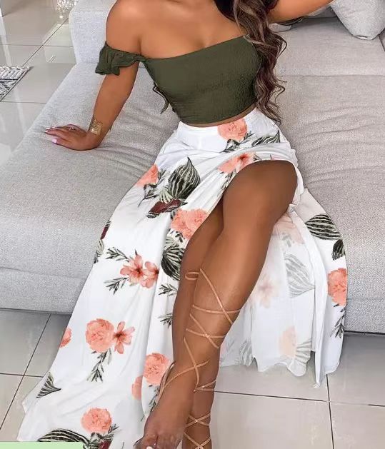 Damen Maxirock mit floralem Design und hohem Schlitz EB