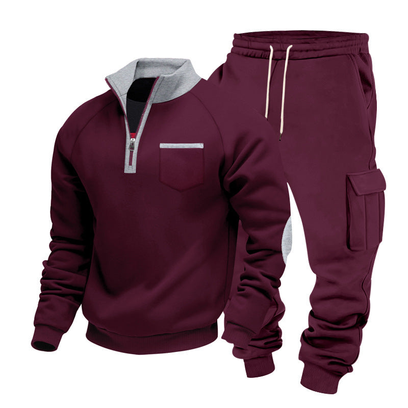 Herren nan Sweatset mit halbem Reißverschluss, Brusttasche und Cargo-Jogger EB
