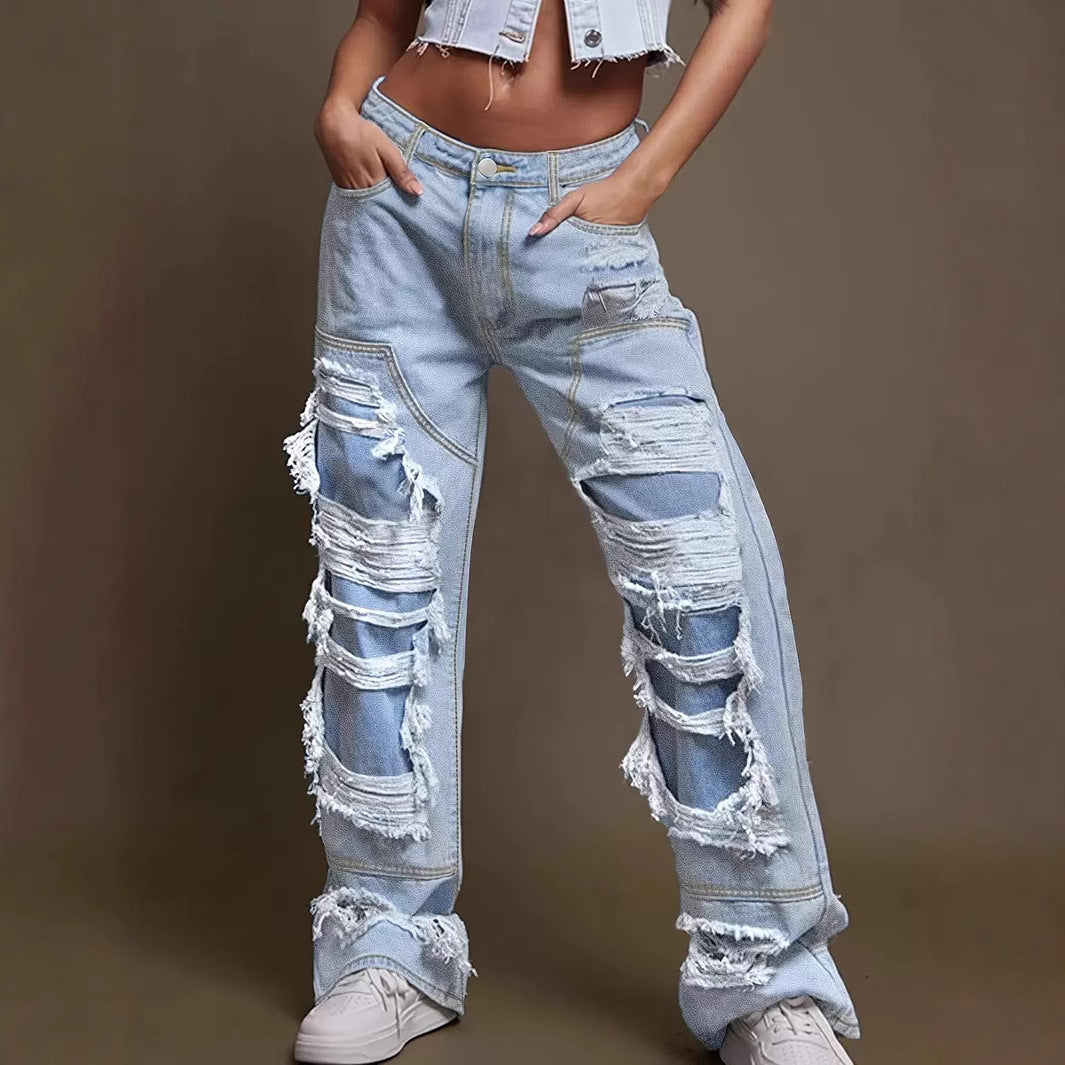 Damen Vintage Destroyed Jeans im lässigen Schnitt EB