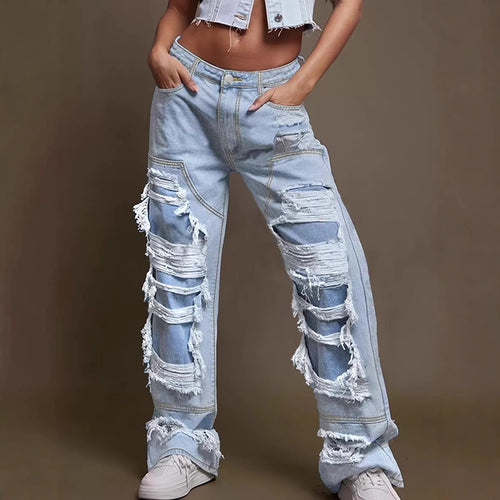 Damen Vintage Destroyed Jeans im lässigen Schnitt EB