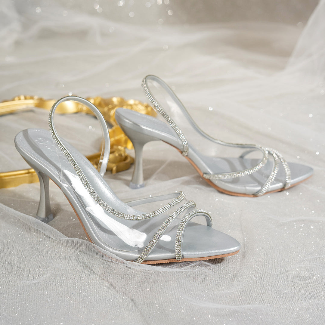 Damen elegante Slingback Sandalen mit strassverziertem Riemen EB