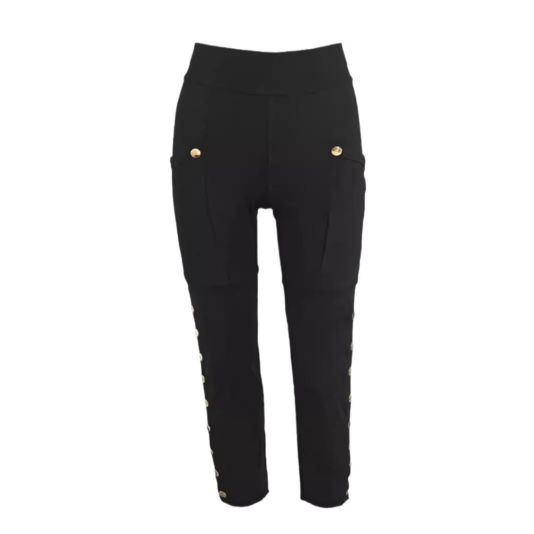 Damen Modische Freizeitleggings mit praktischen Taschen und Druckknöpfen EB