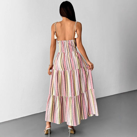 Damen Maxikleid mit maritimem Streifenmuster und raffinierten Trägerdetails EB
