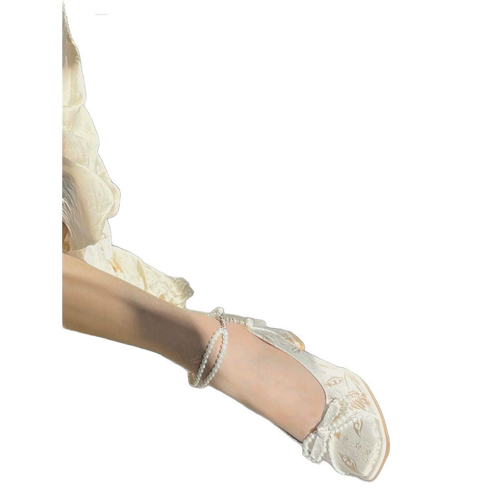 Damen elegante Pumps mit dekorativen Blumenmustern und Perlenschleifen EB