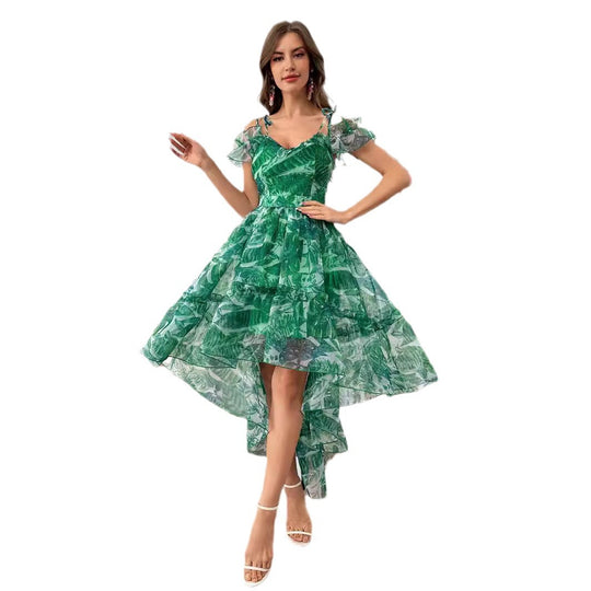 Damen Verspieltes Hochzeitskleid mit asymmetrischem Saum und Rüschendetails EB