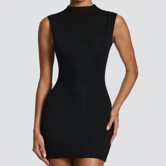 Damen Enganliegendes Stretch-Minikleid mit hohem Kragen EB