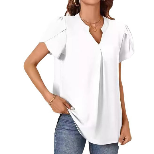 Damen Elegante Bluse mit V-Ausschnitt und Puffärmeln EB