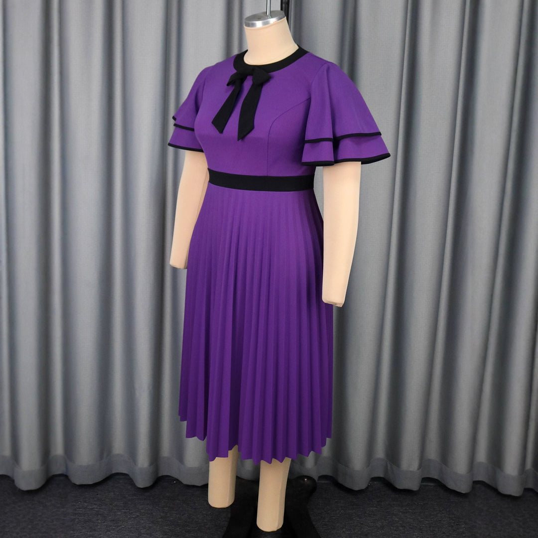 Damen plissiertes Midikleid mit eleganten Rüschendetails EB