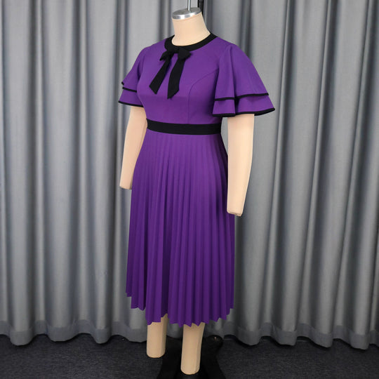 Damen plissiertes Midikleid mit eleganten Rüschendetails EB