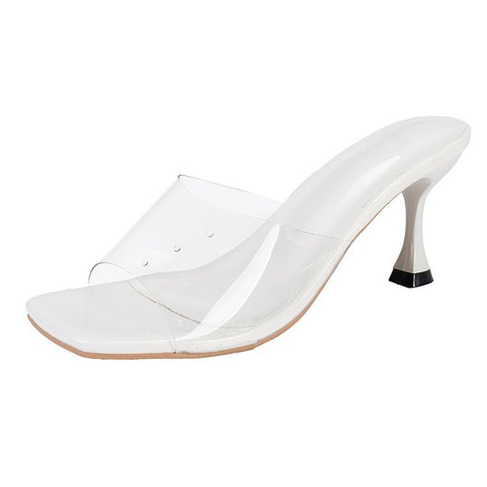 Damen Transparente Mules mit elegantem Blockabsatz EB