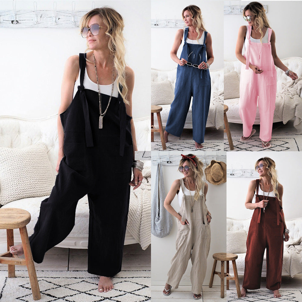 Damen Jumpsuit mit praktischen Taschen und verstellbaren Trägern EB