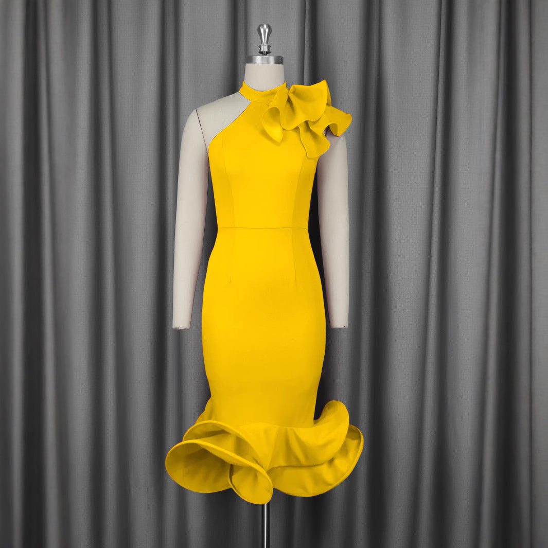 Damen Elegantes Abendkleid mit asymmetrischem Design und voluminösem Rüschenakzent EB