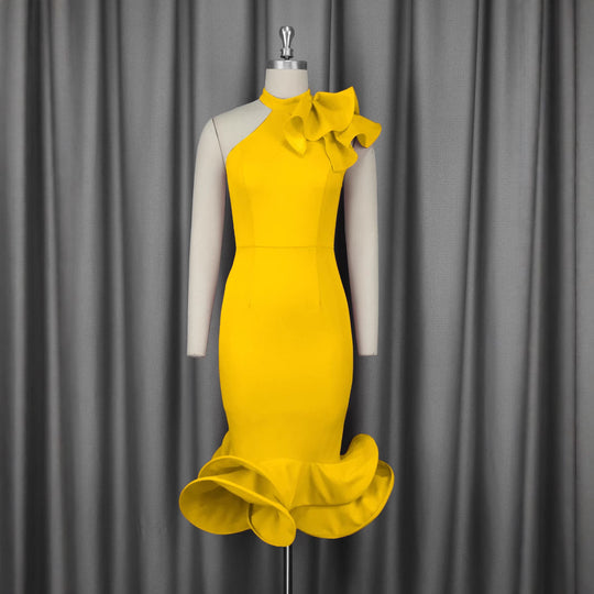 Damen Elegantes Abendkleid mit asymmetrischem Design und voluminösem Rüschenakzent EB