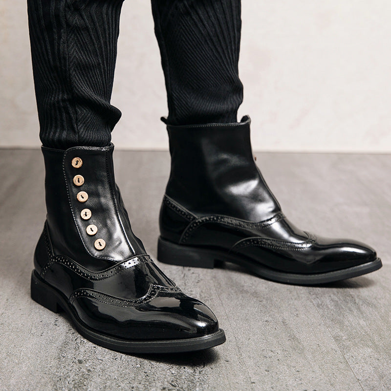 Damen elegante Lackleder Stiefeletten mit modischen Knöpfen EB