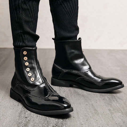 Damen elegante Lackleder Stiefeletten mit modischen Knöpfen EB
