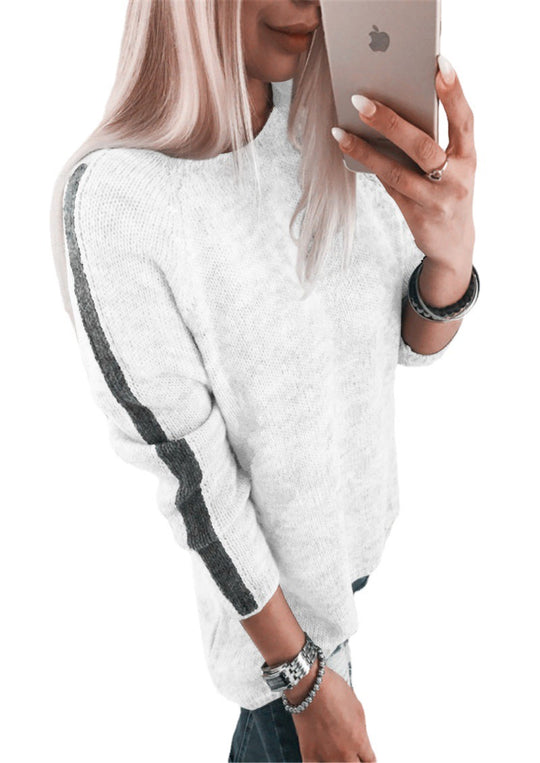 Damen eleganter Strickpullover mit modernem Streifenmuster und lässigem Schnitt EB
