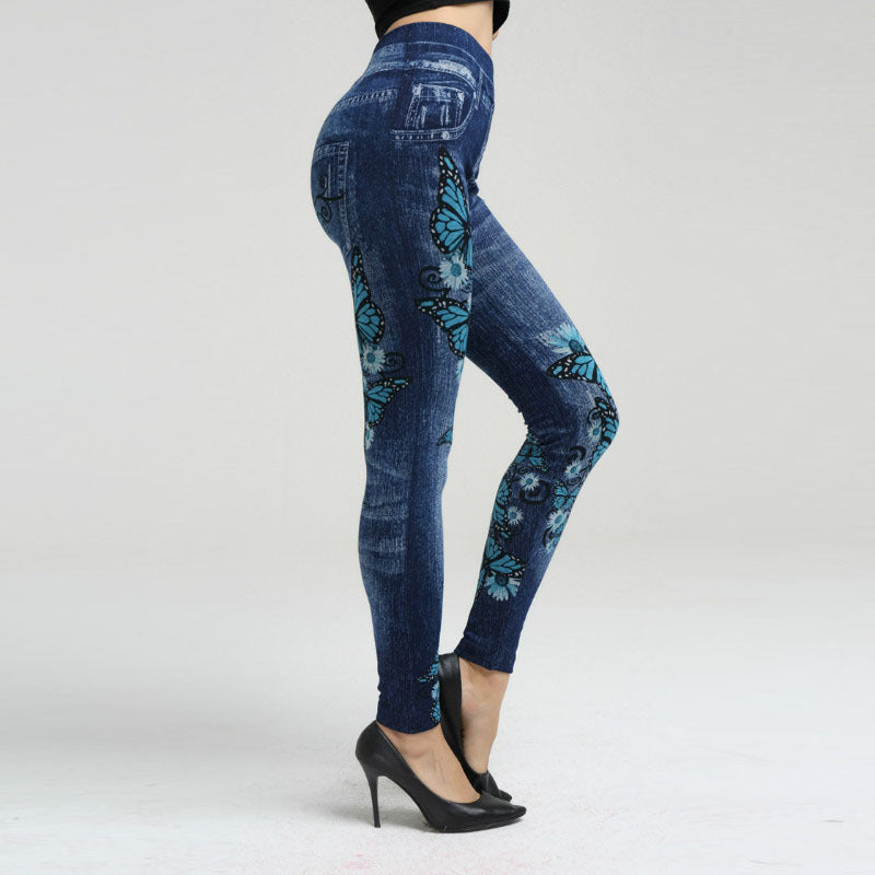 Damen Sportliche Jeans-Leggings mit grafischen Printdetails EB