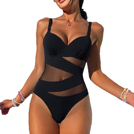 Damen Einteiler Badeanzug mit raffiniertem Transparent-Design EB