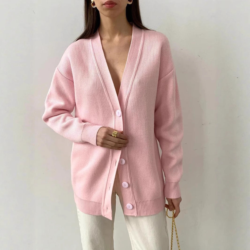 Damen Strickjacke mit V-Ausschnitt und feiner Rippstruktur EB