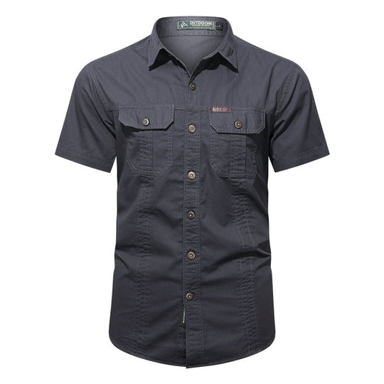 Men's  short-sleeve utility shirt with dual flap chest pockets and reinforced stitching EB
