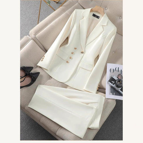 Damen Elegantes Blazer- und Hosen-Set mit goldenen Knopfdetails EB