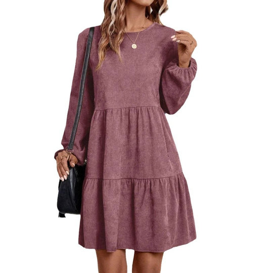 Damen lässiges Kleid mit voluminösen Ärmeln und Rüschensaum EB