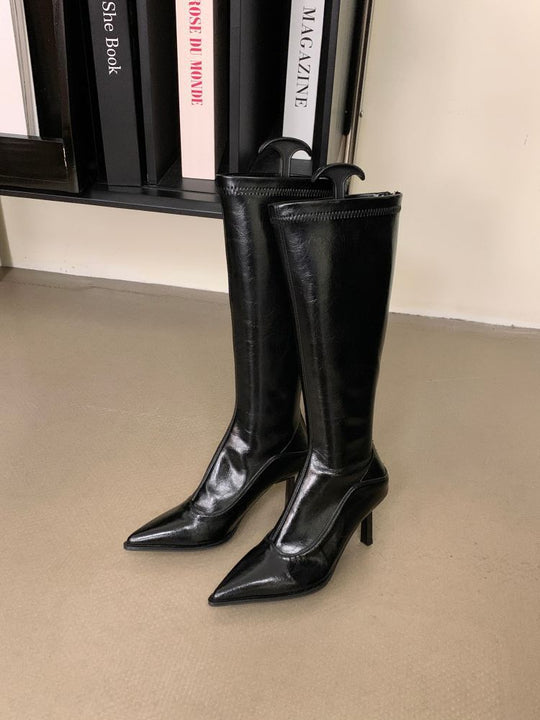 Damen elegante Overknee-Stiefel aus hochwertigem mit spitzem Absatz EB