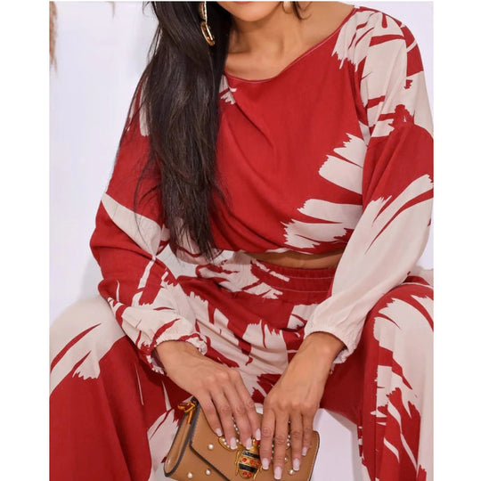 Damen Lässiges Zweiteiler-Set mit weiten Hosen und cropped Oberteil EB