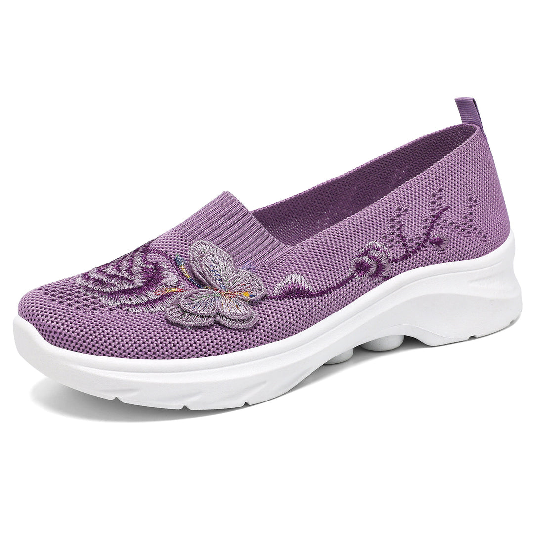 Damen Elegante Slip-On Sneakers mit floralen Stickereien EB