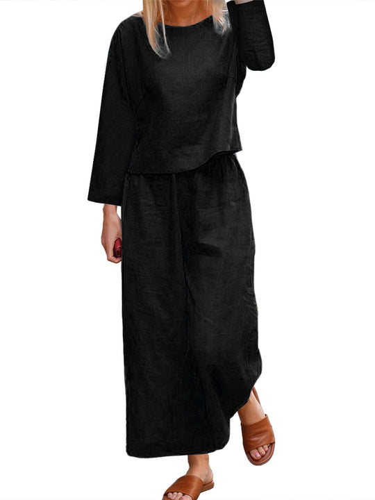 Damen lässiges Langarm-Set mit weiten Hosen EB