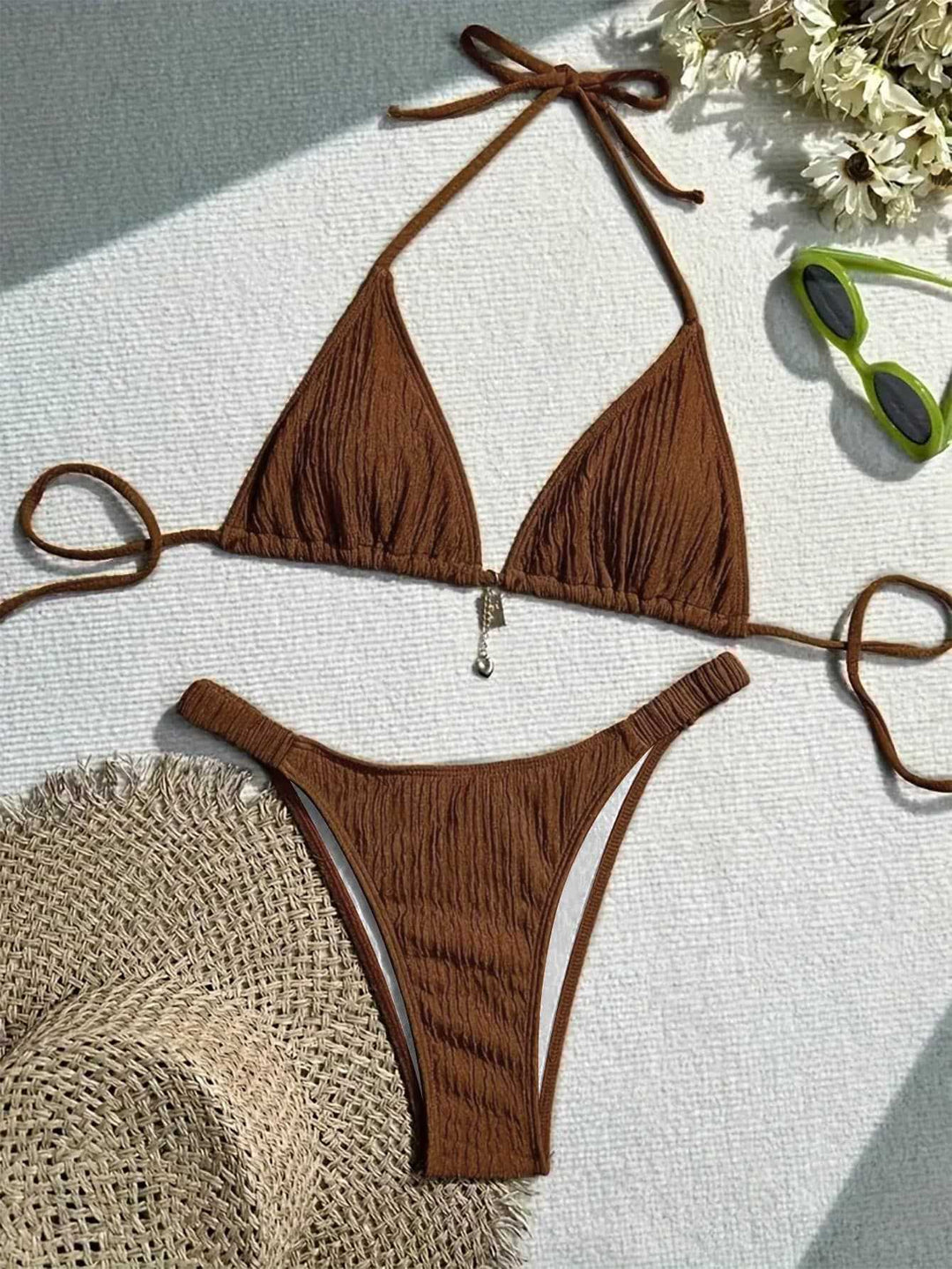 Damen Triangel-Bikini mit gewellter Textur EB