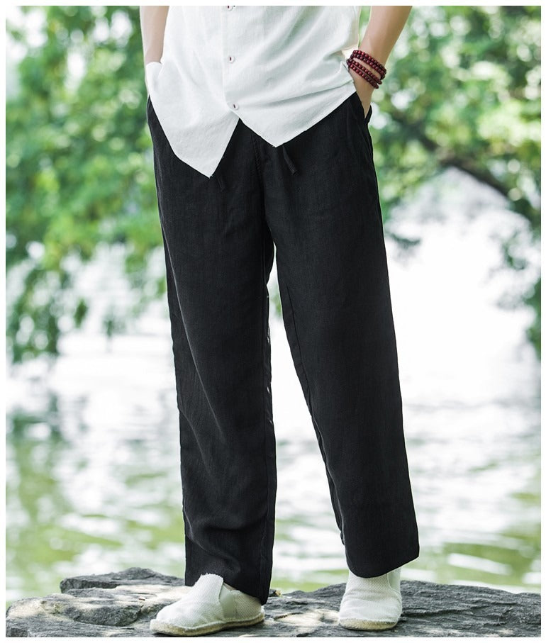 Herren lässige Leinenhose mit elastischem Bund und praktischen Seitentaschen EB